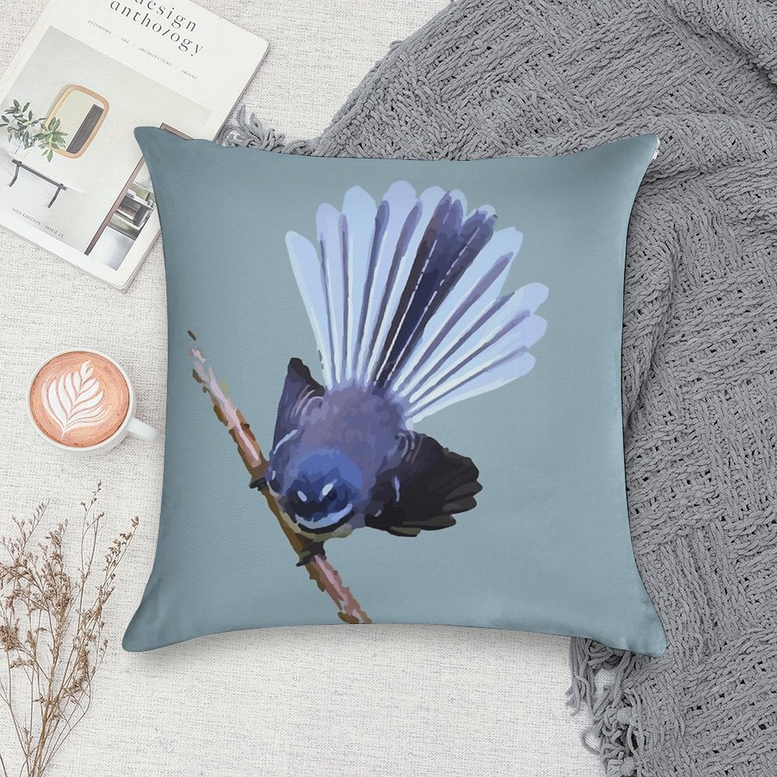 New Zealand Fantail Soft Decorative Cover Throw Pillow