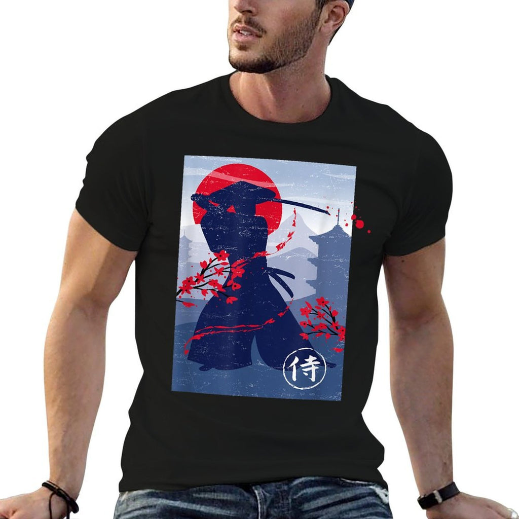 Japanese Samurai Swordsman  Ribbed Collar T-Shirt
