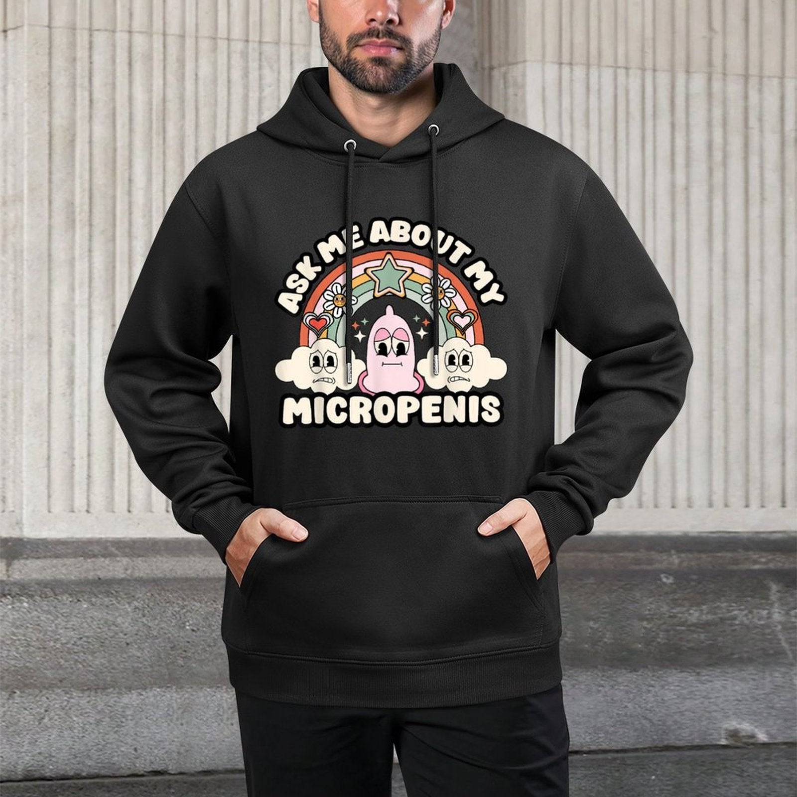 Vintage Little Weiner Pun Embarrassing Mens Joke Ask Me About My Micropenis Funny Inappropriate Adult Humor Unisex-Adults Black Machine Washable Hoodie