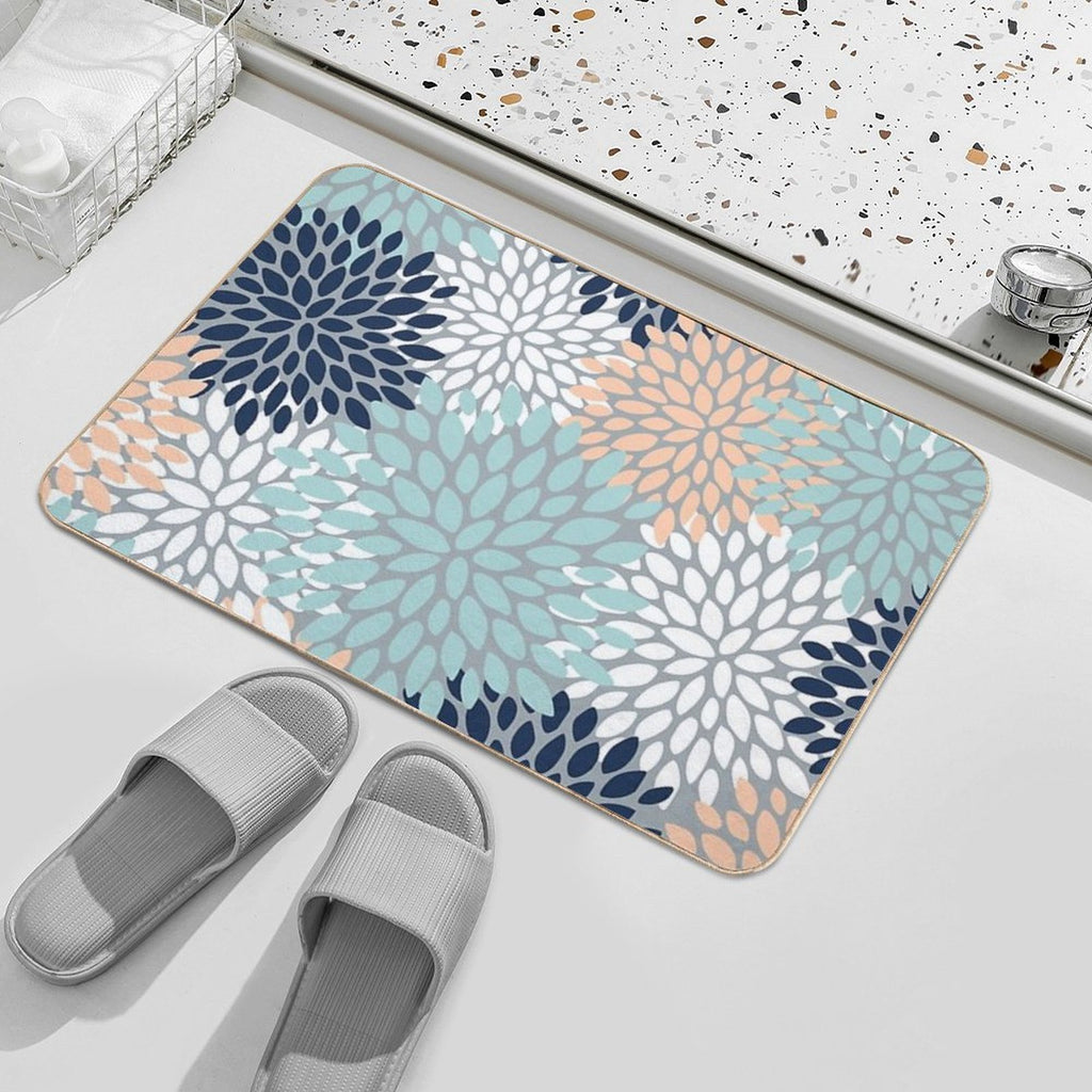 Floral Bloom, Navy, Peach, Aqua, Gray  Versatile Bath Mat