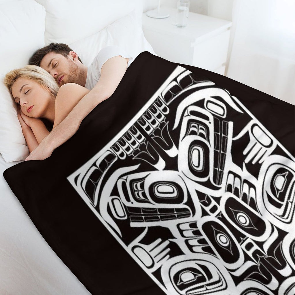 White Totem Native Formline Design Orca Bear Raven Travel-friendly Throw Blanket