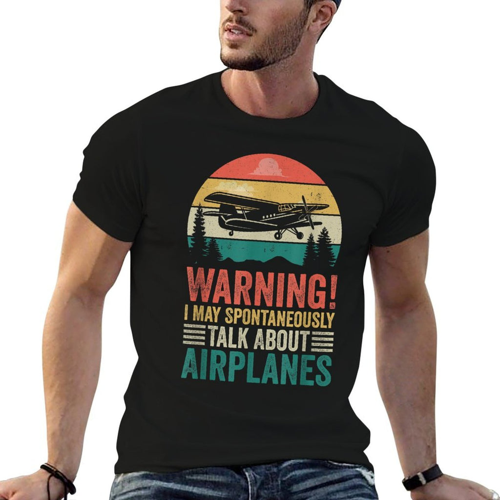 I May Spontaneously Talk About Airplanes Aviation Pilot  Heathered Texture T-Shirt
