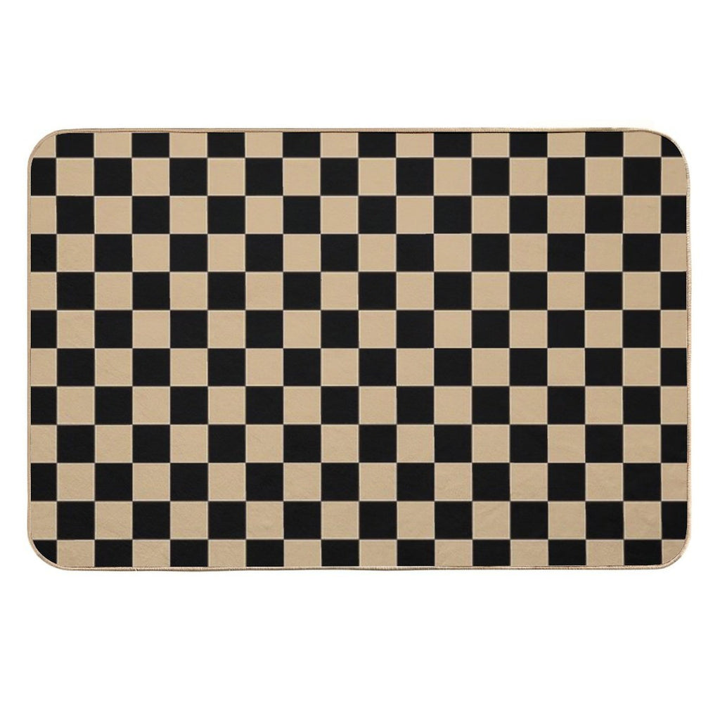 Black And Tan Brown Checkerboard  Pet-Safe Bath Mat