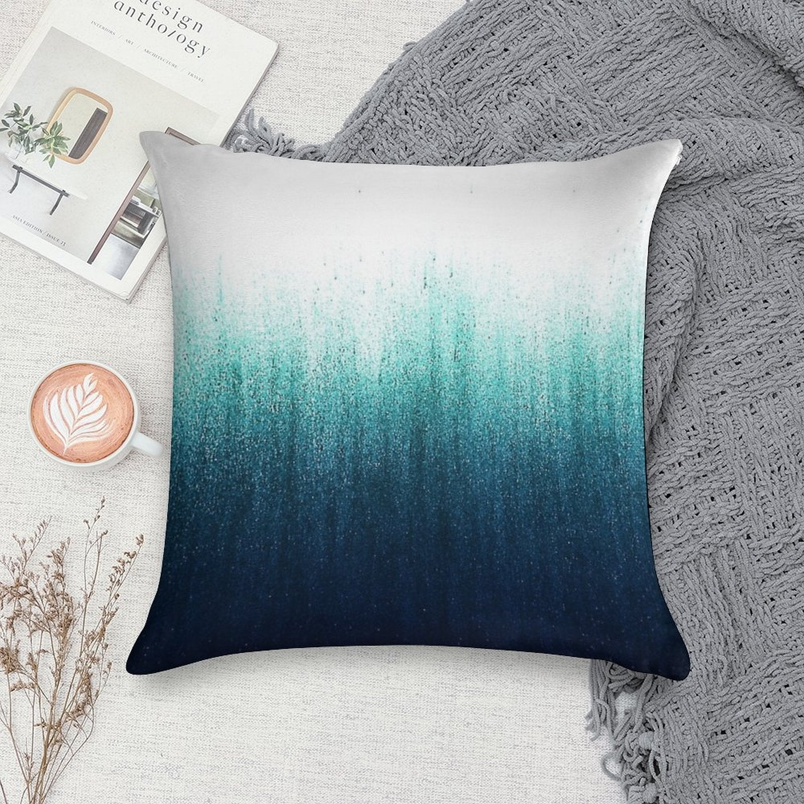 Teal Ombre Soft Decorative Cover Throw Pillow