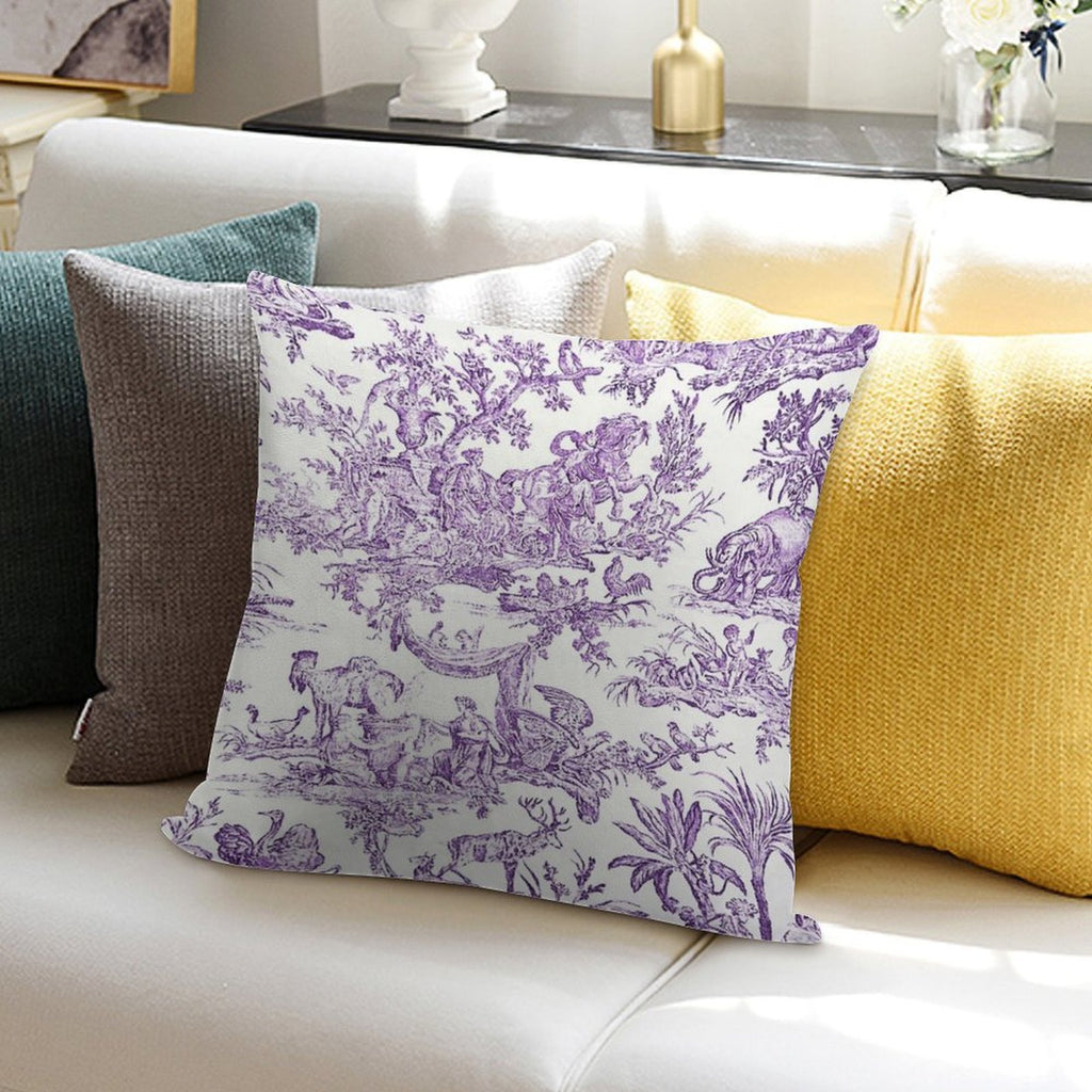 Purple Toile - French Countryside - English Soft Short Plush Fabric Throw Pillow