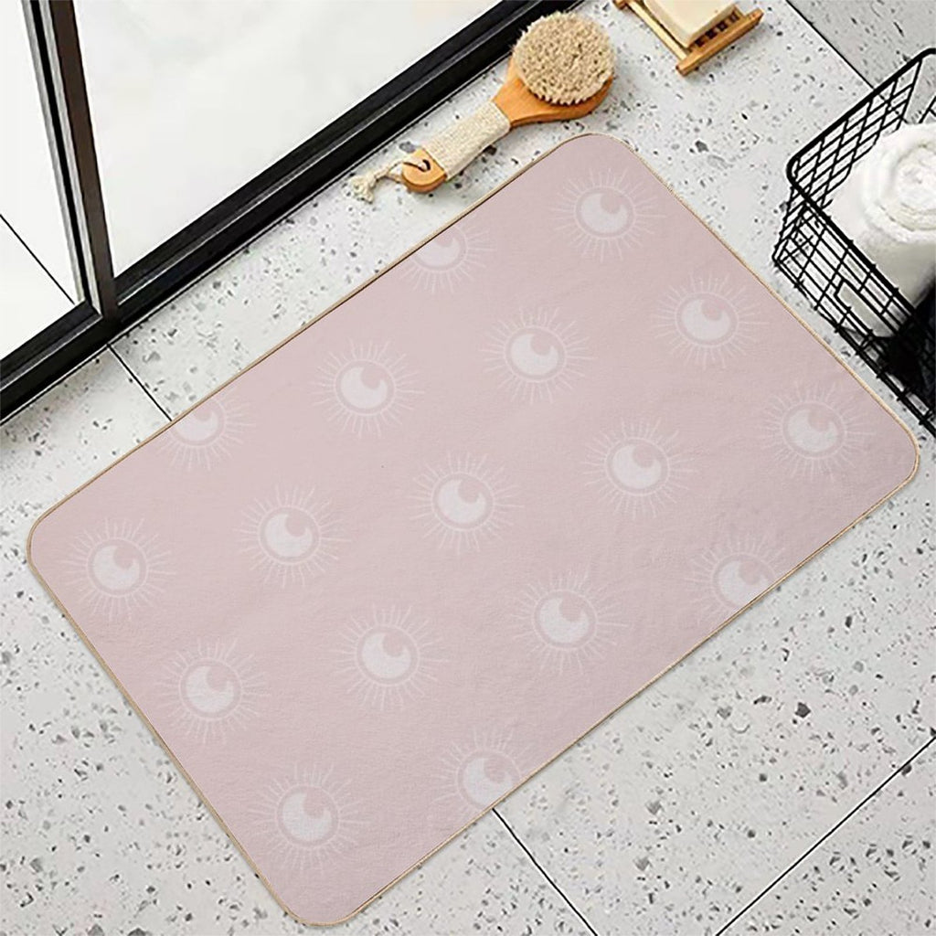 Boho Sun And Moon Pattern Bohemian Aesthetic In Muted Colors Pale Pink  High-Traffic Bath Mat