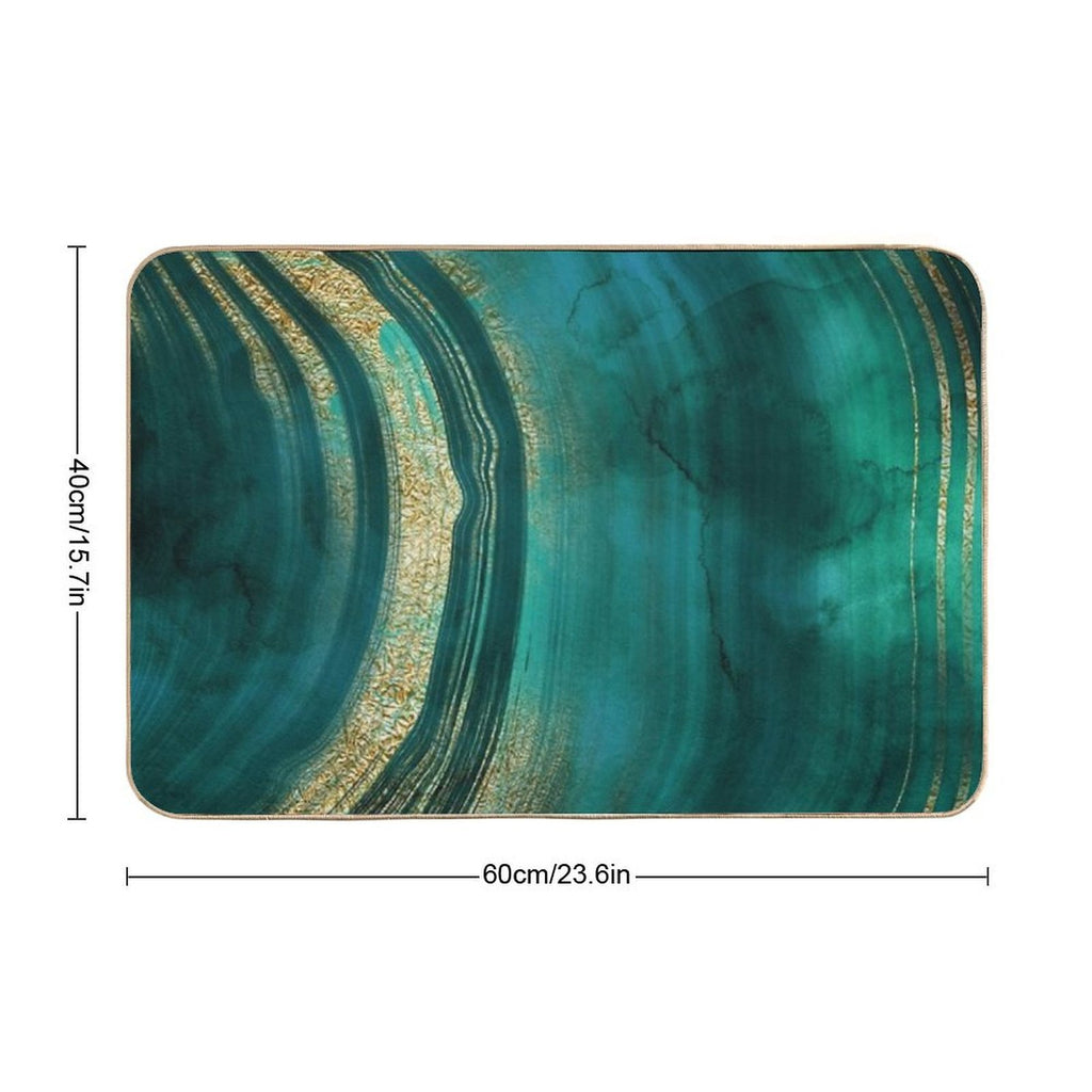 Gold Veined Green Luxury Faux Marble  Easy To Clean Bath Mat