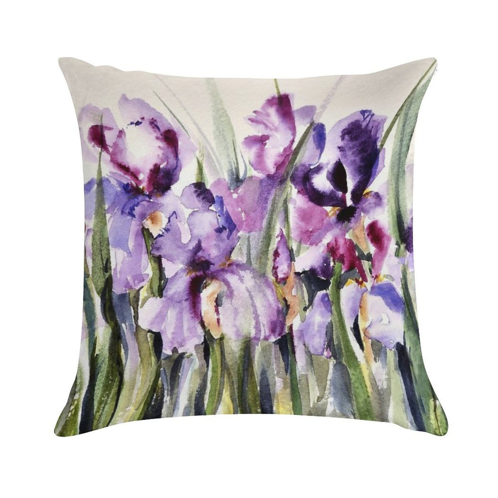Purple Iris Art Watercolor Soft Decorative Cover Throw Pillow