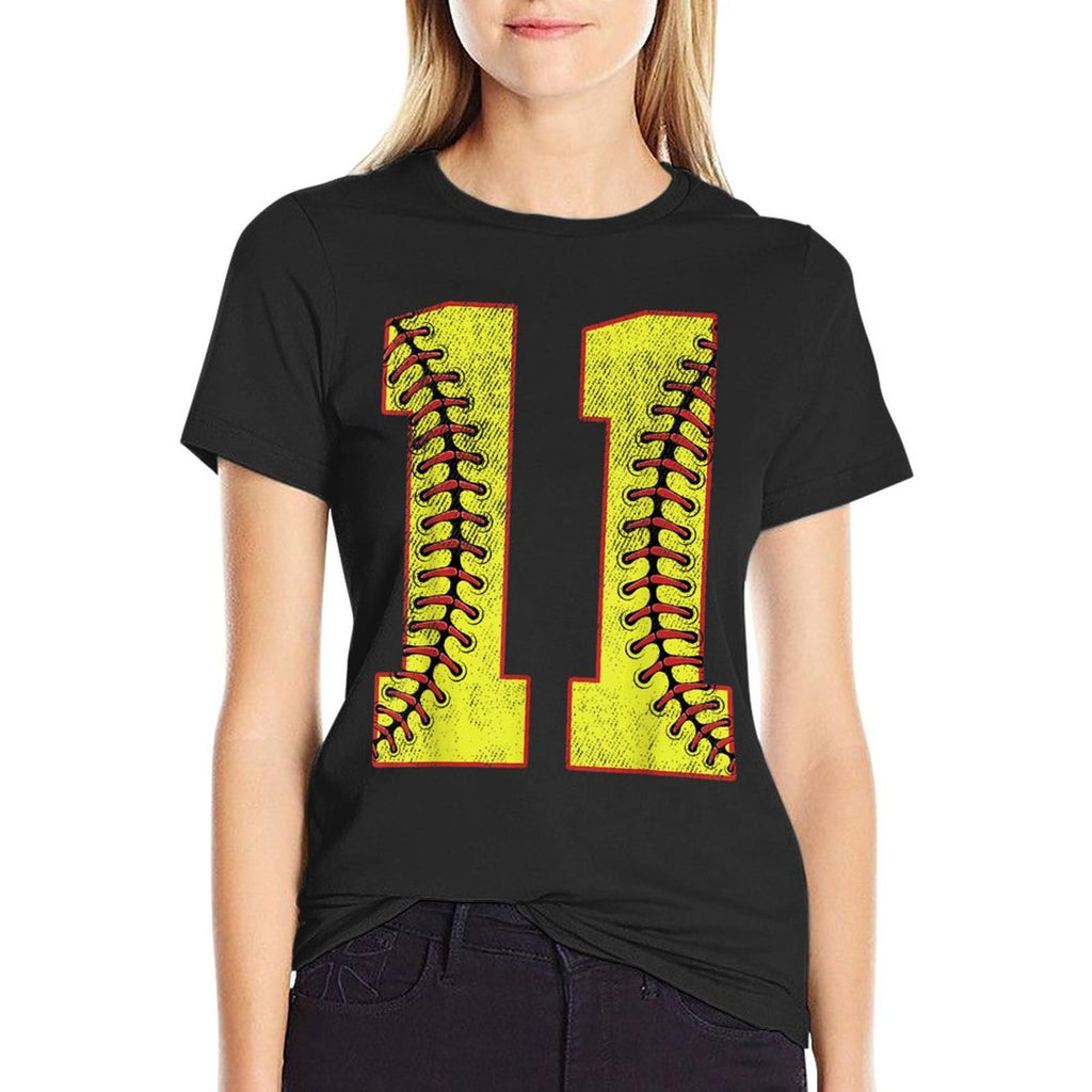11th Birthday Party Eleven 11 Year Old Softball Bday Girl  Durable T-Shirt