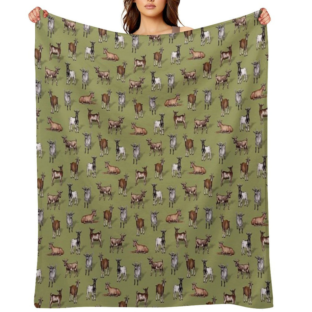 Tiny Goats on Green - Goat Herd Pattern Quick-dry Throw Blanket