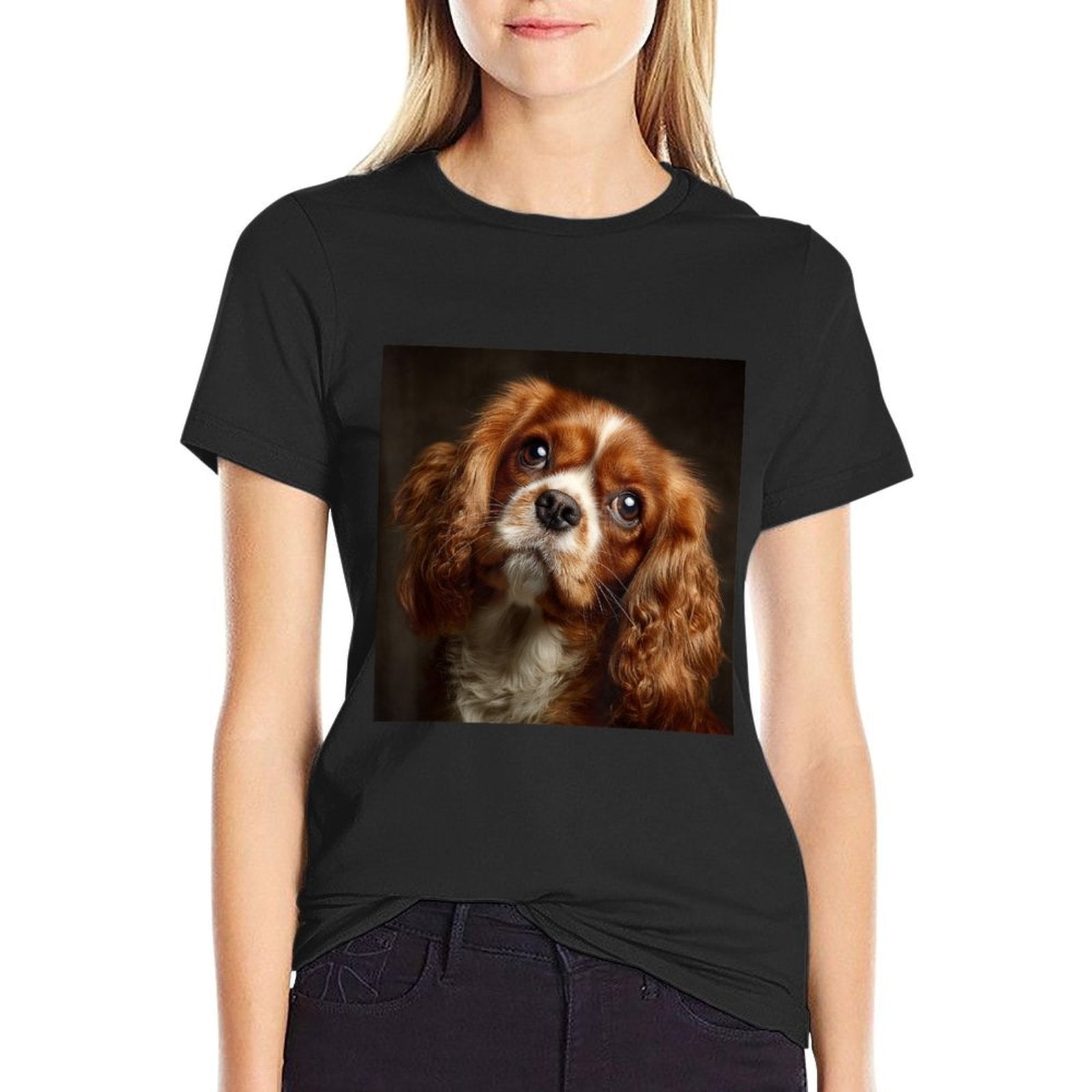 Cavalier King Charles Spaniel Dogs  Rolled Sleeves T-Shirt