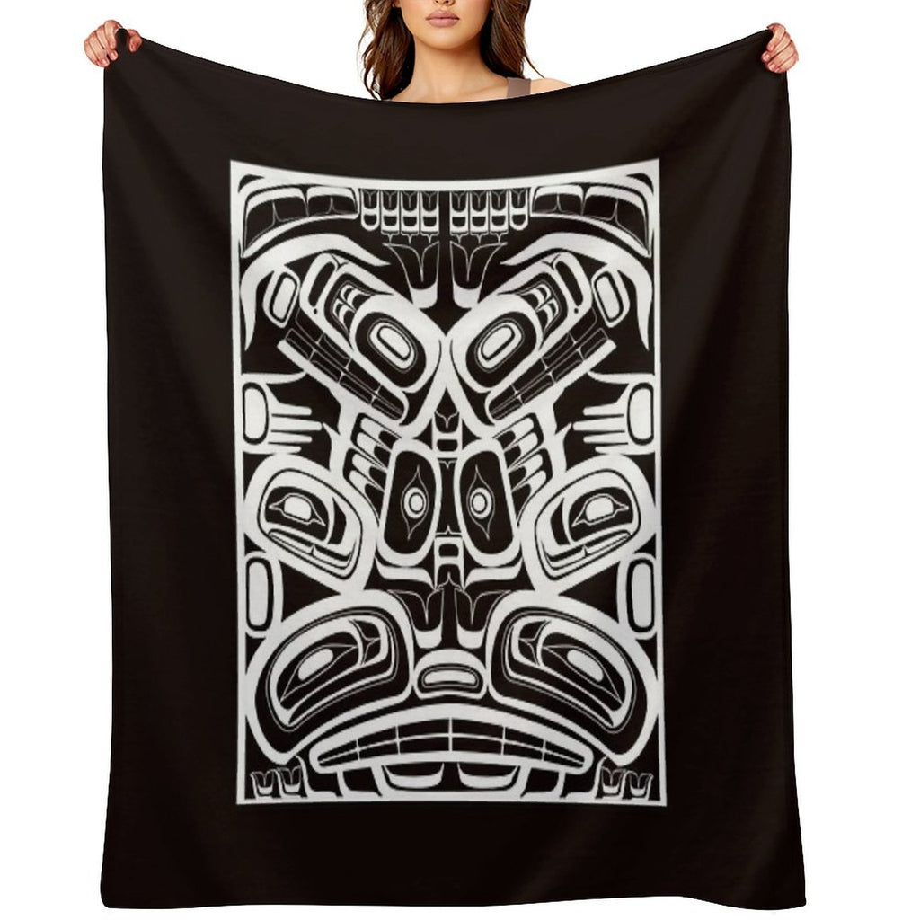 White Totem Native Formline Design Orca Bear Raven Travel-friendly Throw Blanket