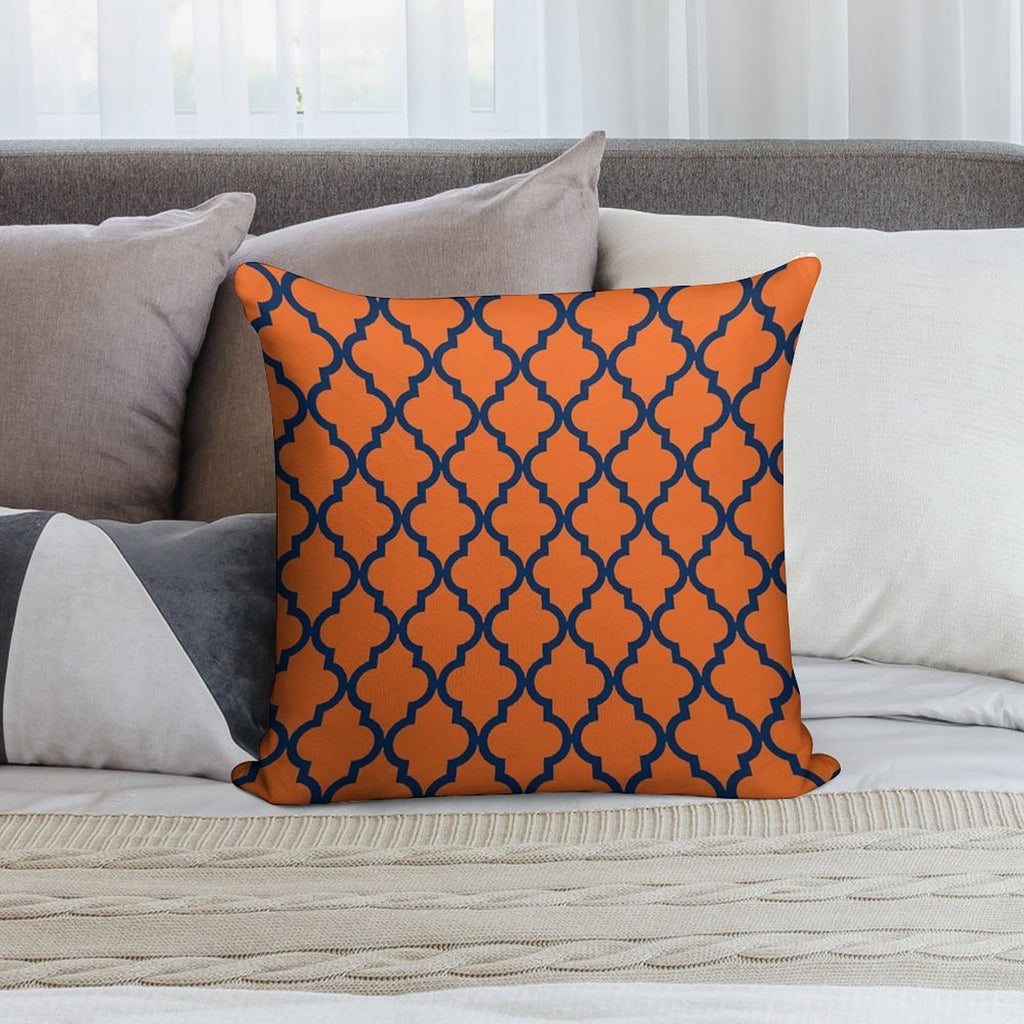Moroccan Pattern Navy Blue & Orange Soft Shrink-Resistant Throw Pillow