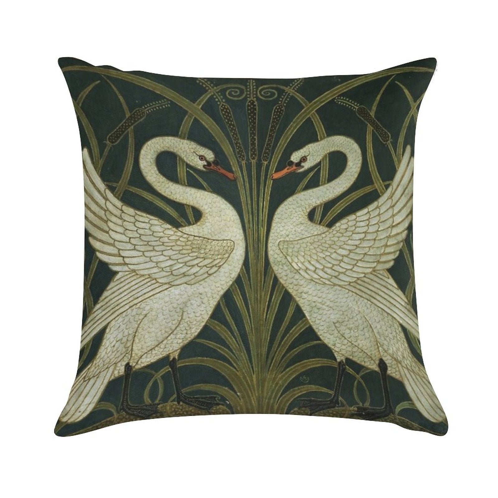 Art Deco - Swan, Rush, And Iris Soft Shrink-Resistant Throw Pillow