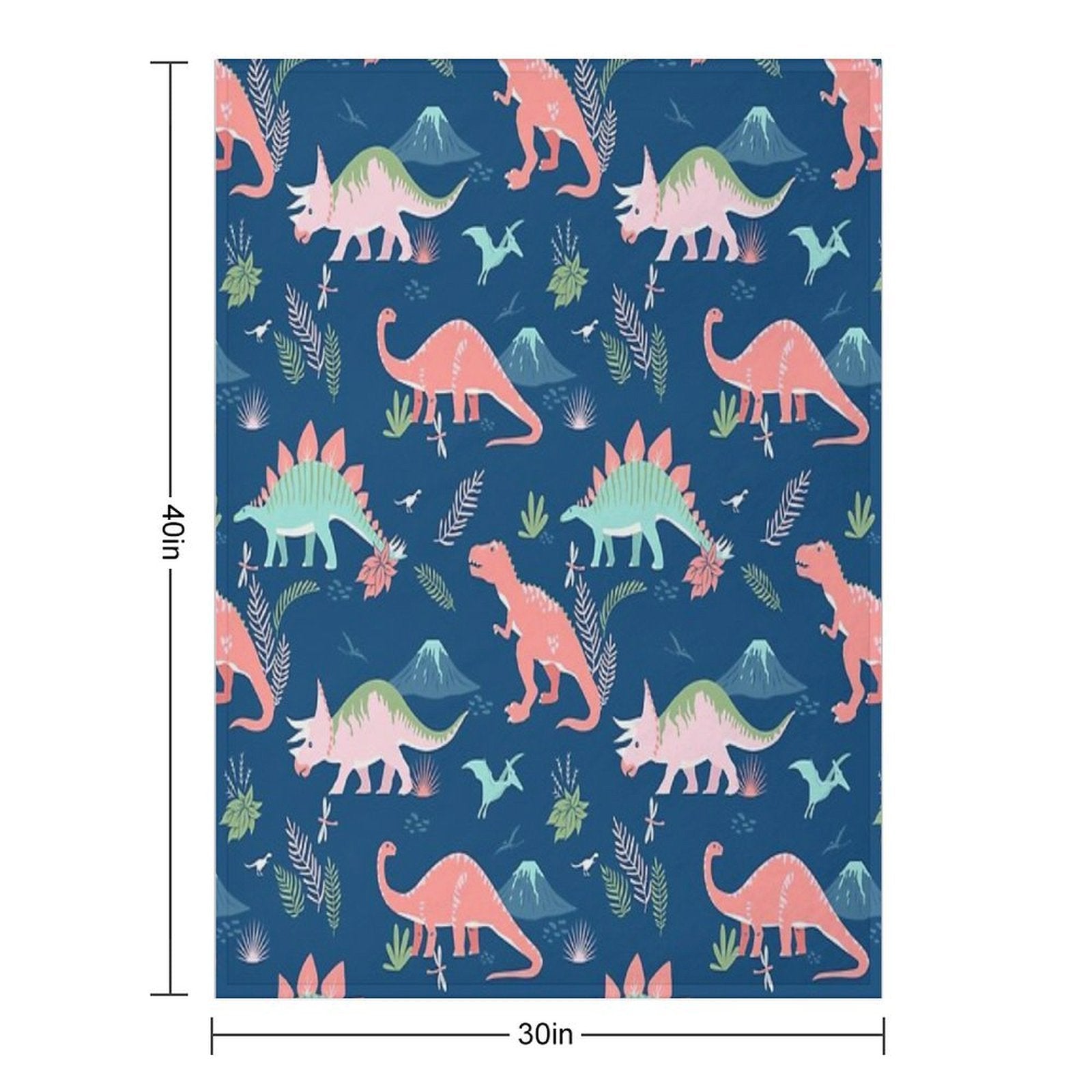 Jurassic Dinosaur in Blue + Coral Premium Throw Blanket