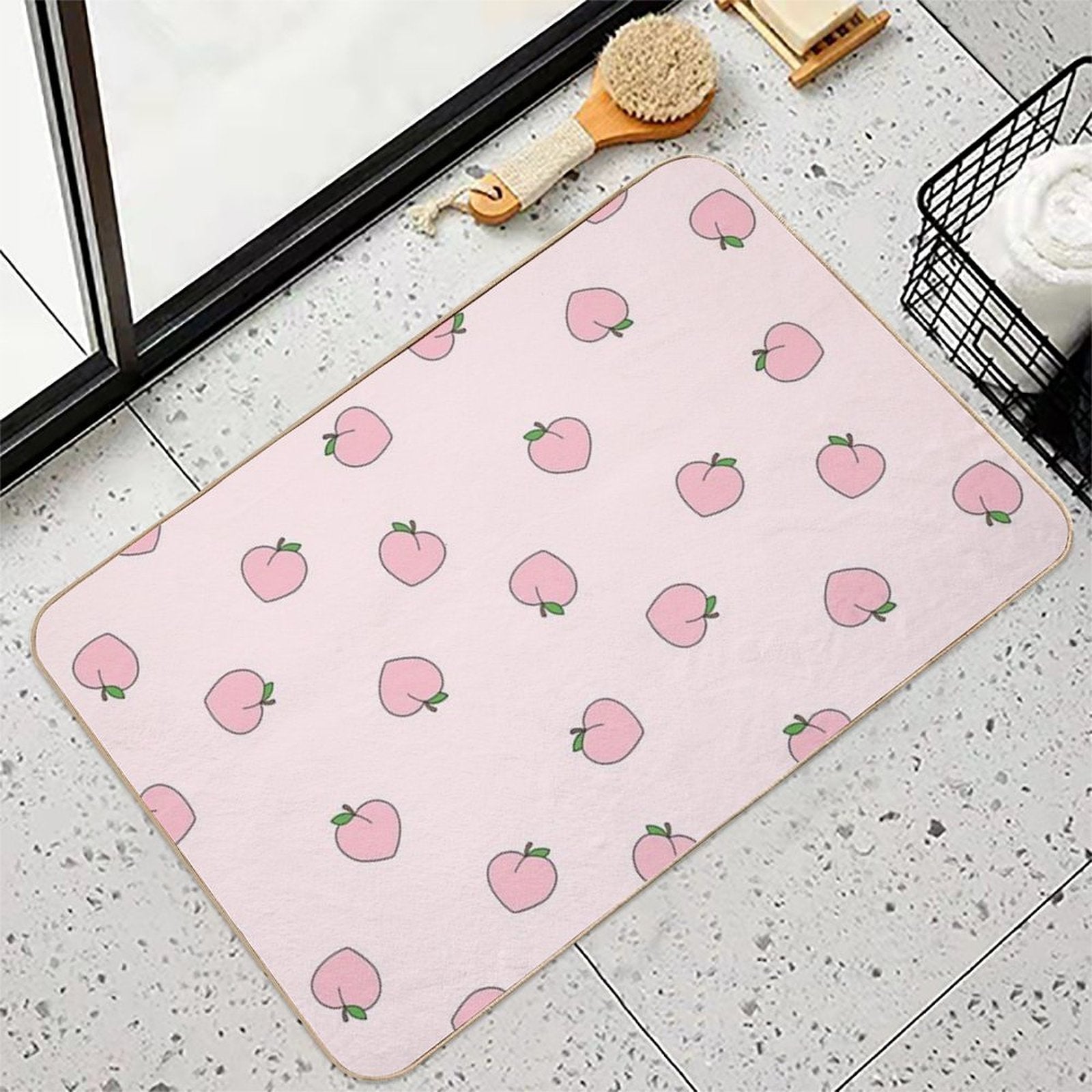 Peach Pattern on Light Pink  Multi-Purpose Bath Mat