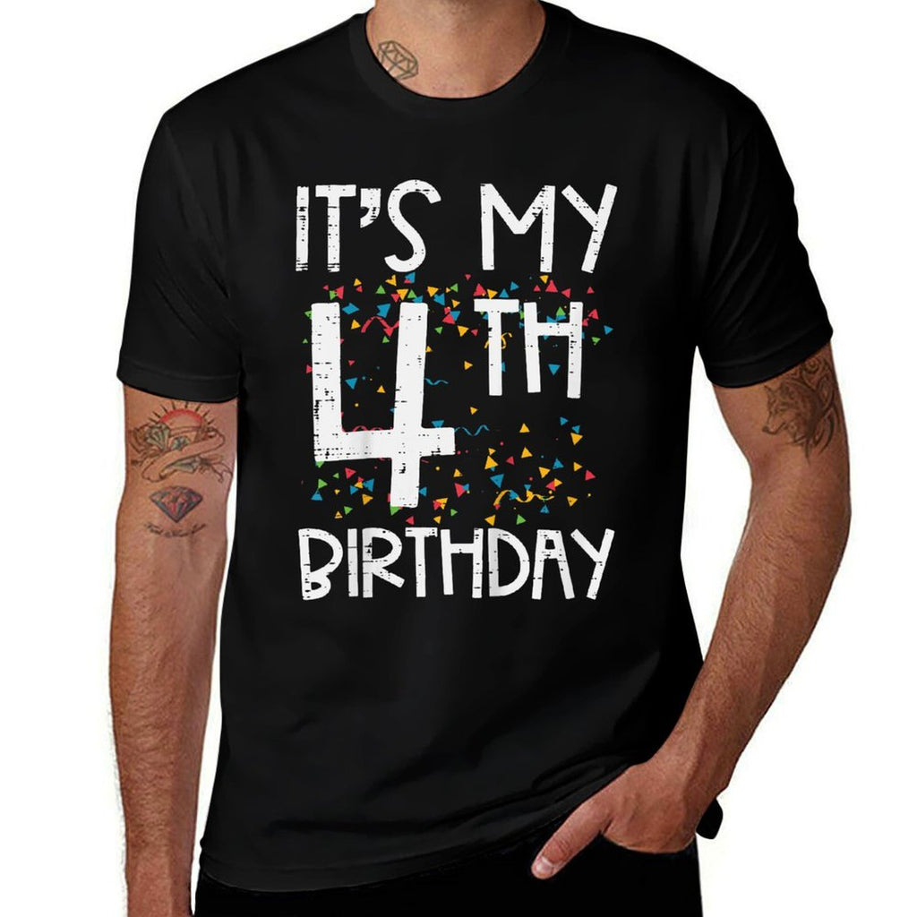 Kids Its My 4th Birthday Confetti 4 Years Old Girls Boys Kids  Ribbed Collar T-Shirt