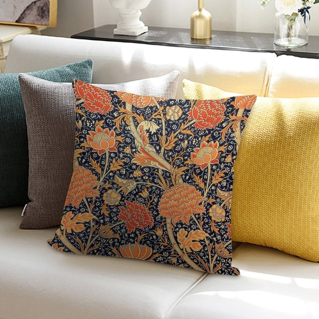 William Morris Cray Blue And Orange Soft High-Density Material Throw Pillow