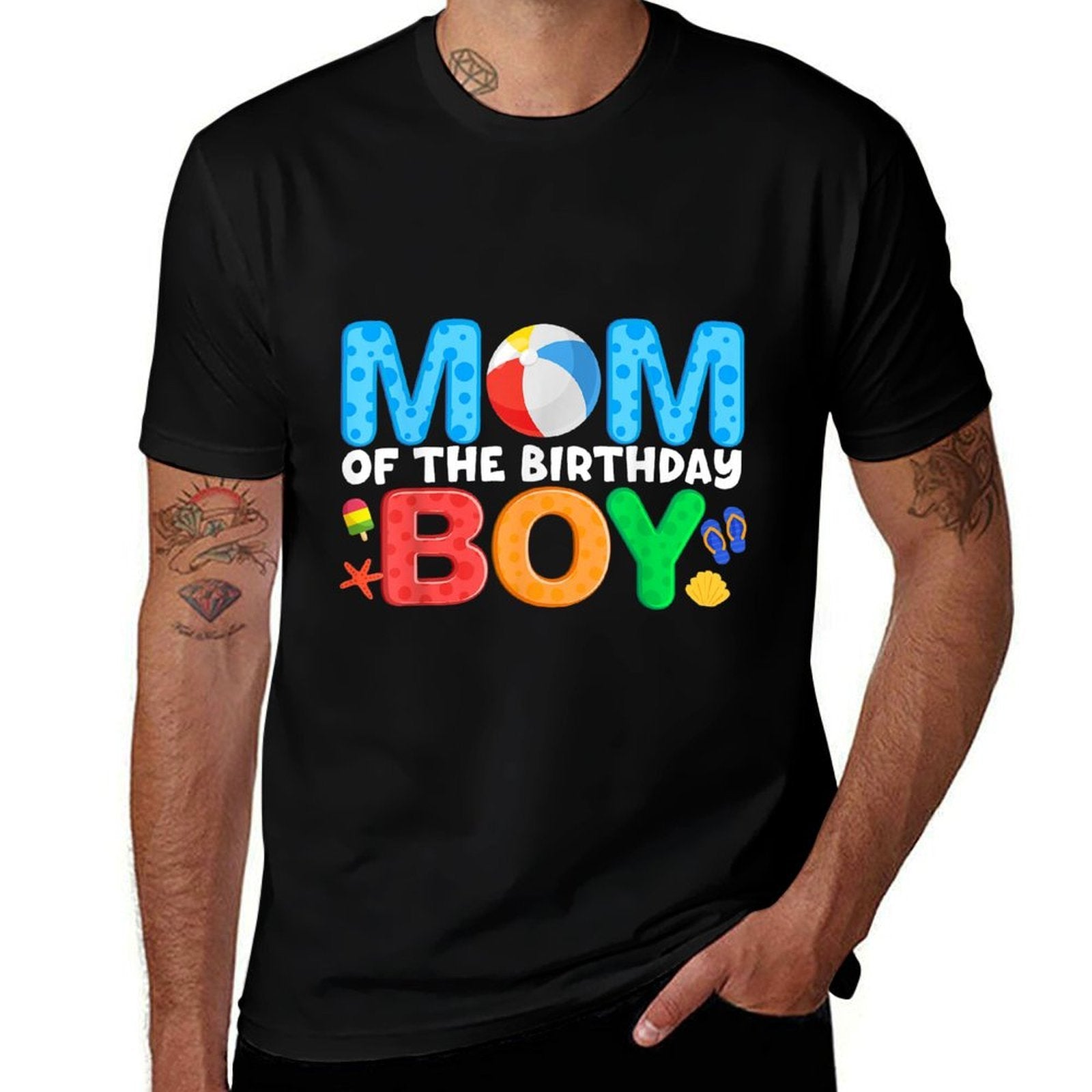 Mom Birthday Boy Kids Beach Ball Theme Party Pool Matching  Quick-drying T-Shirt