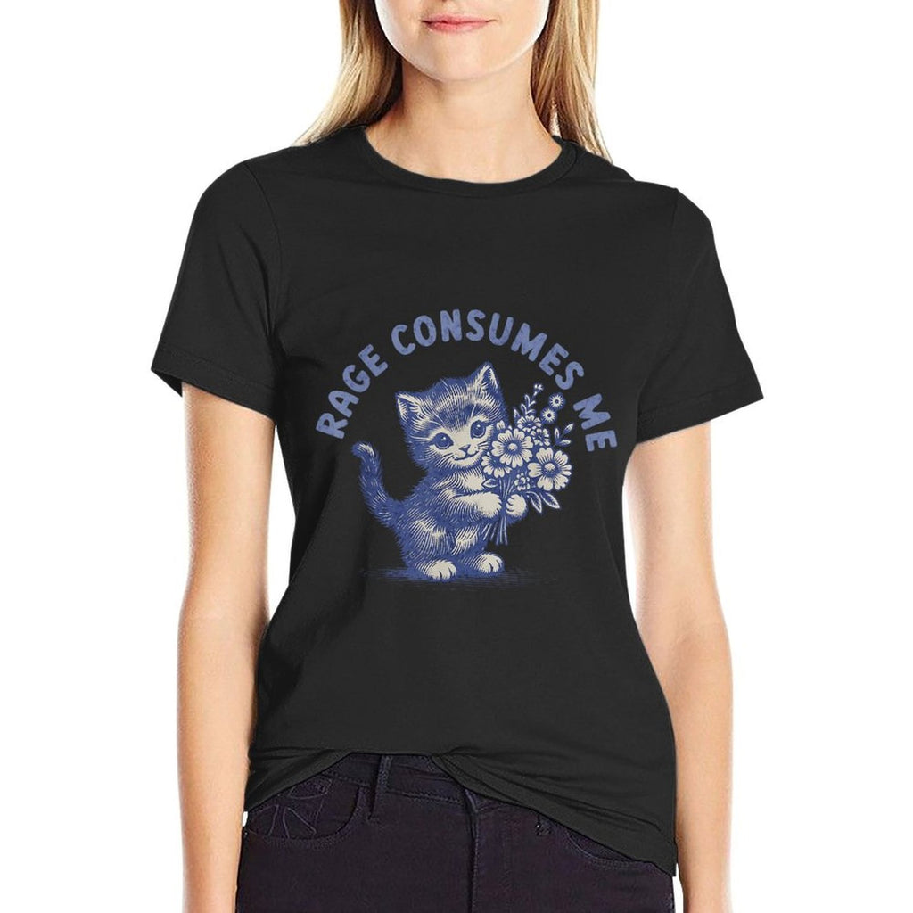 Rage Consumes Me Funny Meme Cat Mental Health Awareness  Fade-proof Color T-Shirt