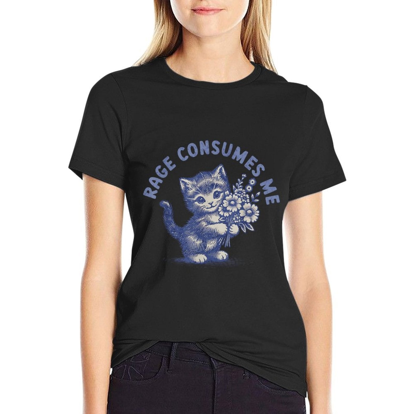 Rage Consumes Me Funny Meme Cat Mental Health Awareness  Fade-proof Color T-Shirt