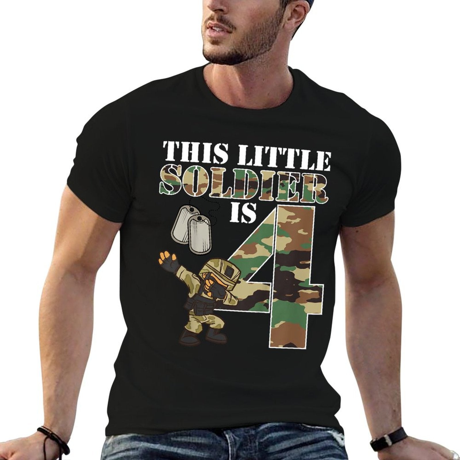 Kids 4 Years Old Boy Army Military 4th Birthday Kids  Moisture-wicking T-Shirt