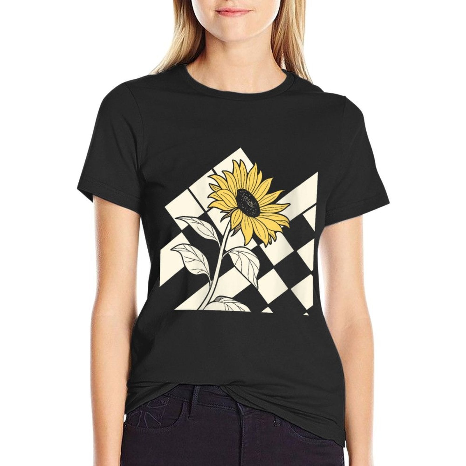 Womens Sunflower on Checkerboard Pattern  Breathable T-Shirt