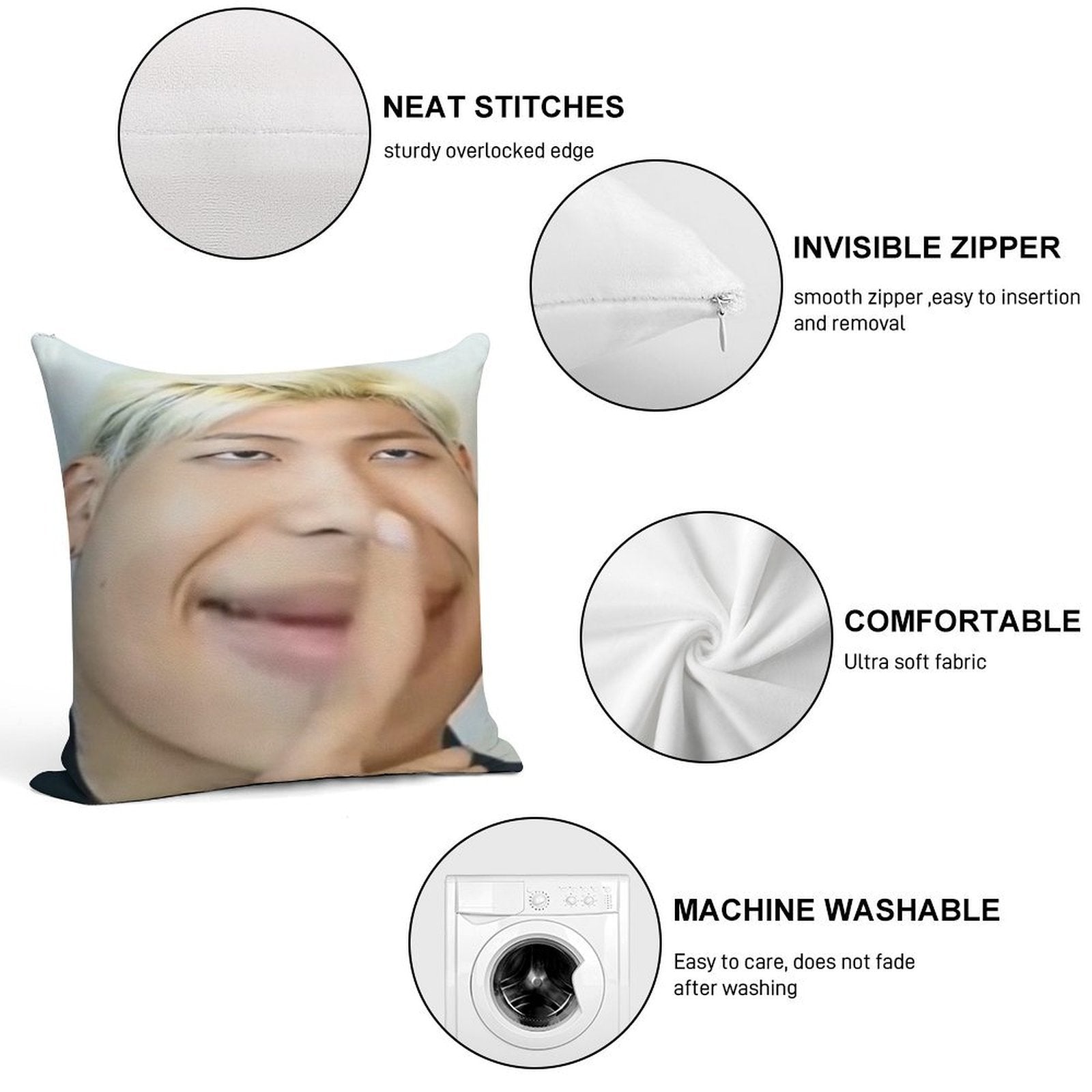 Namjoon Meme Soft Washable Throw Pillow
