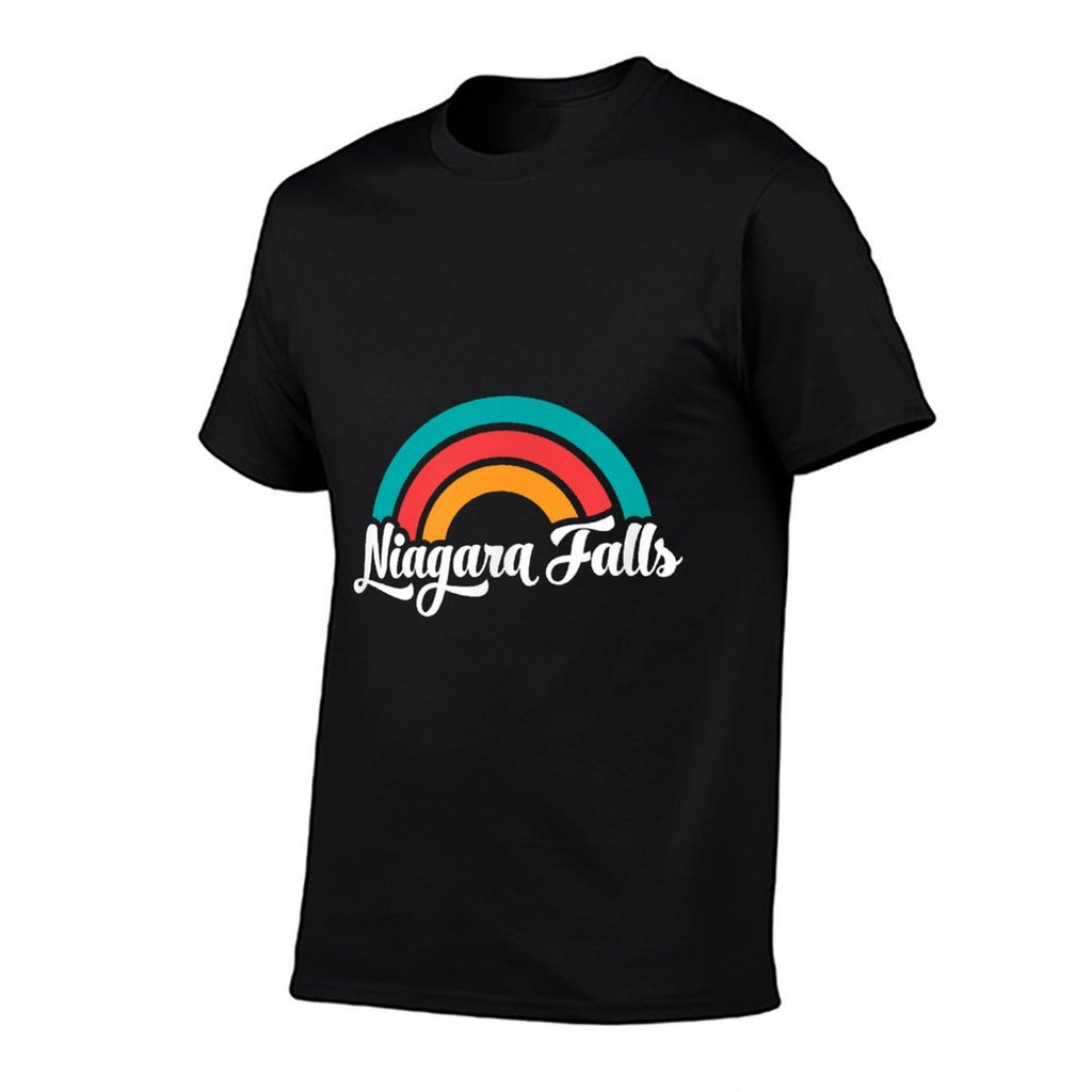 NIAGARA FALLS NY Retro Script Design With Rainbow  Heathered Texture T-Shirt