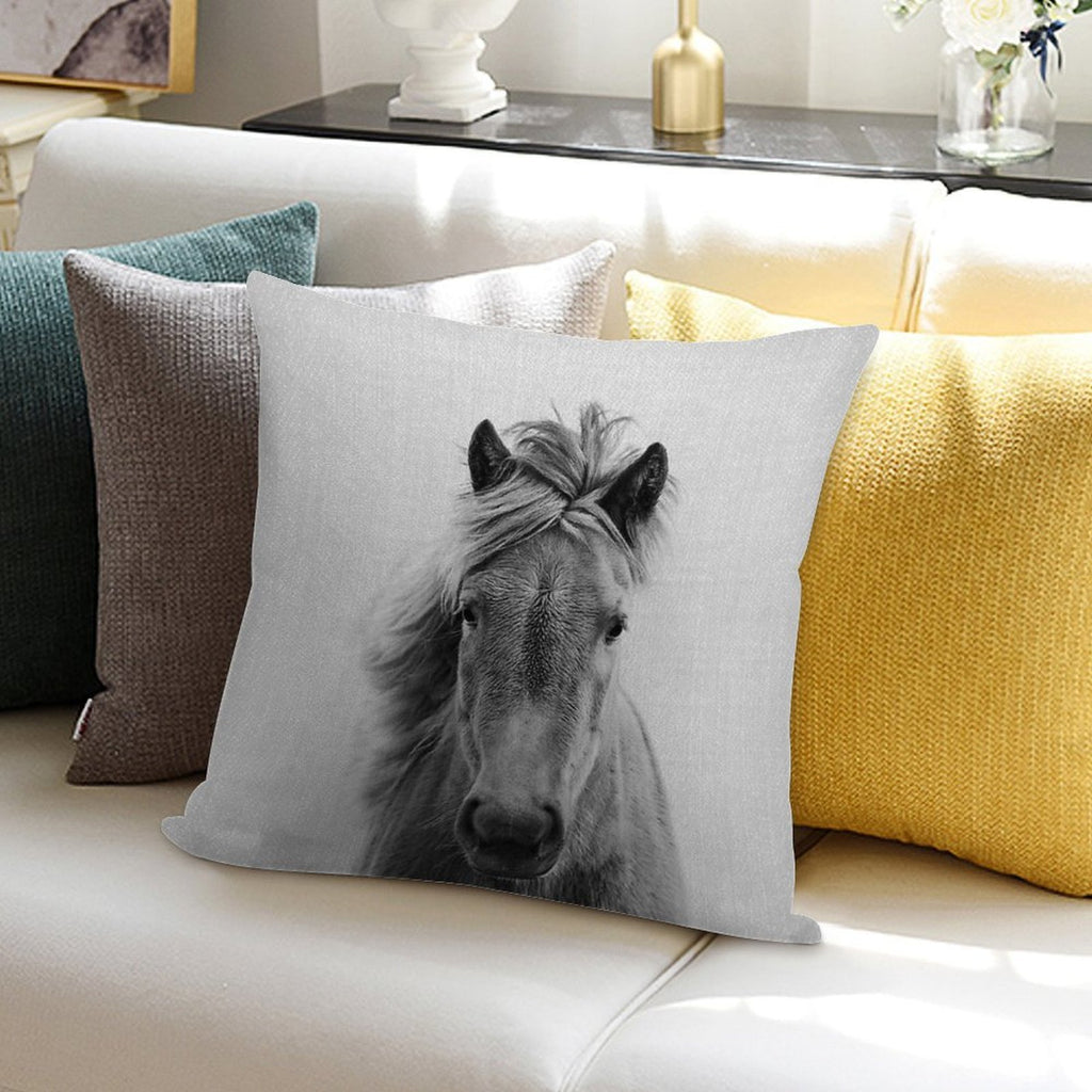 Horse - Black & White Soft Multiple Sizes Throw Pillow