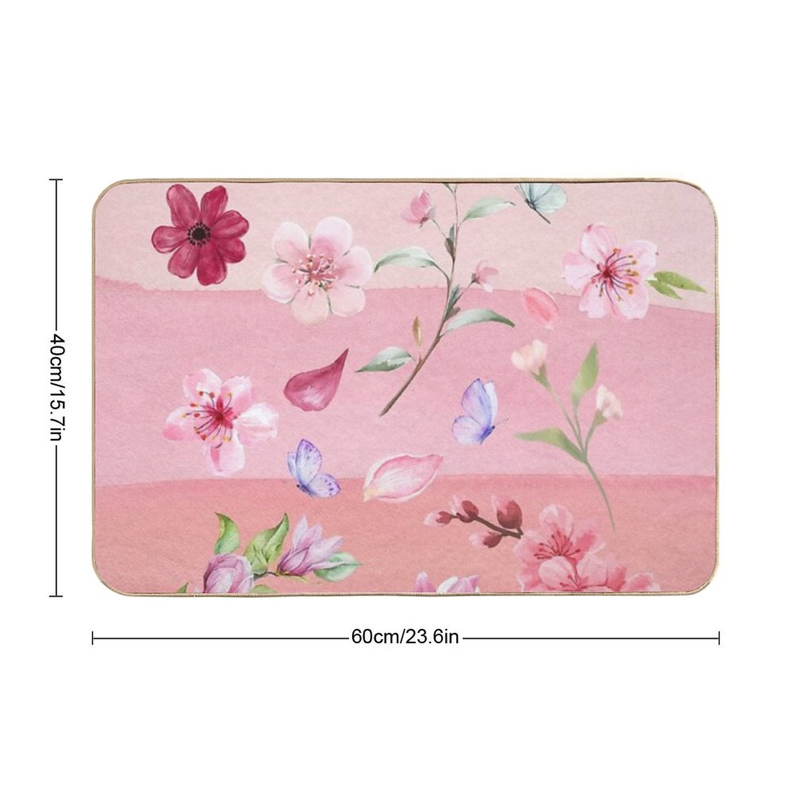 Watercolor Flowers And Butterflies  Dirt-Trapping Bath Mat