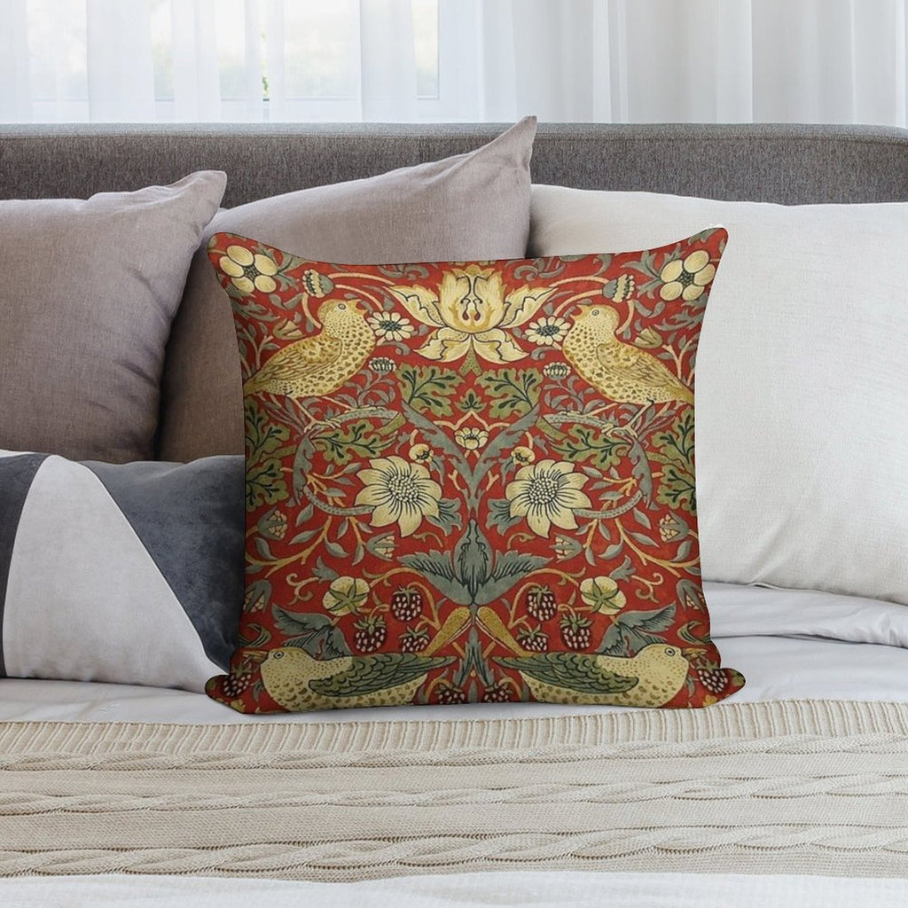 William Morris Birds Floral,red Soft Bedroom Essential Throw Pillow