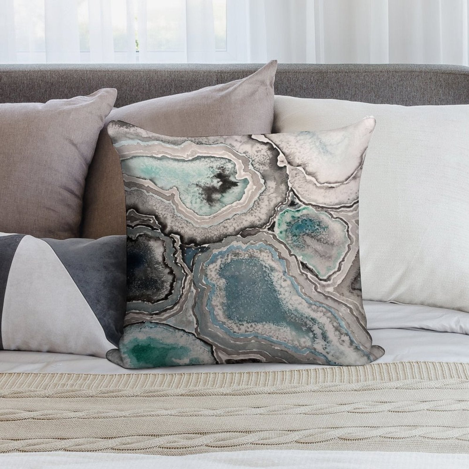 Ode To Geode - BlueTeal Soft Durable Construction Throw Pillow
