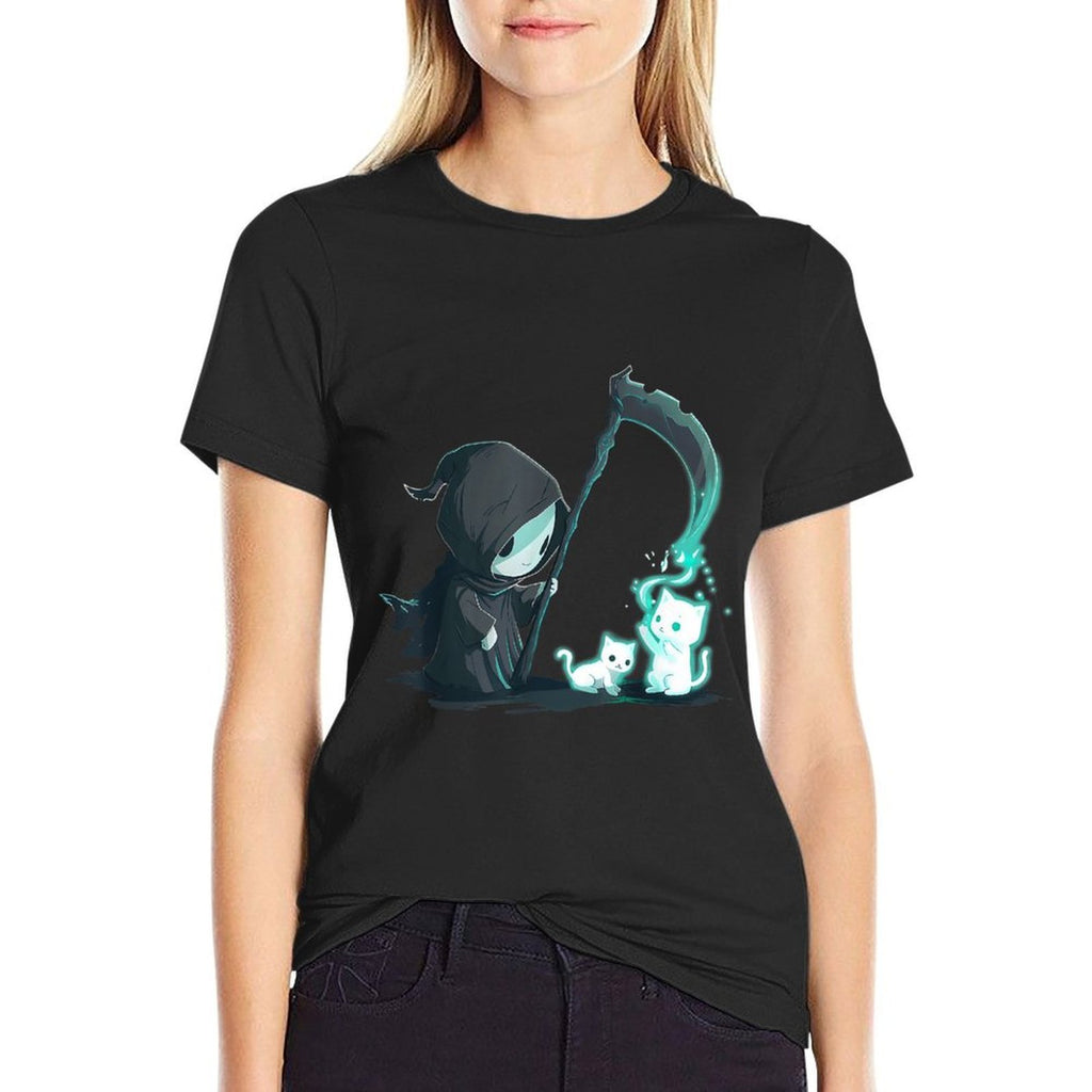 Cute Grim Reaper Skeleton With Cat Ghost Kawaii Pastel Goth  Eco-friendly Material T-Shirt