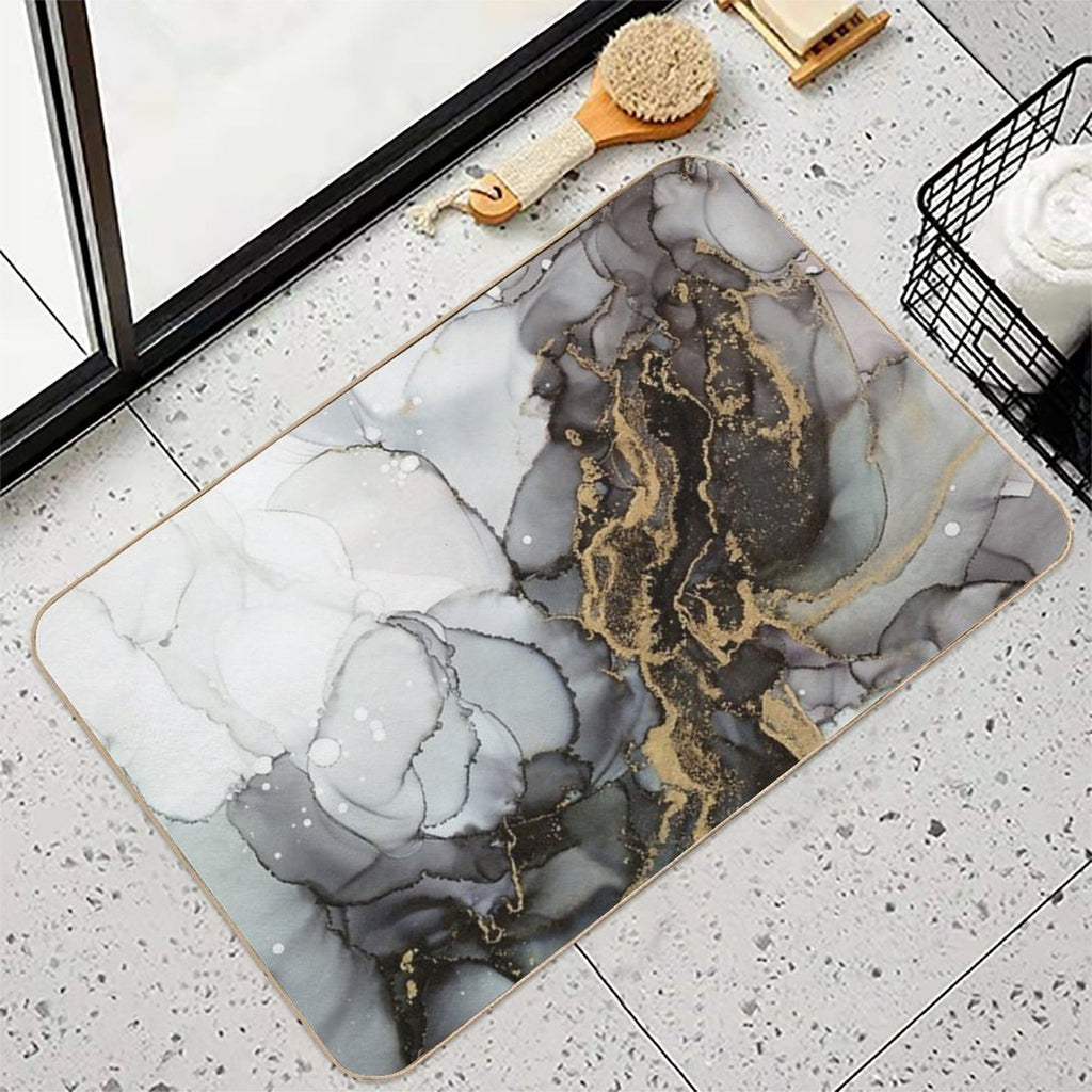Black And Gold Marble Storm  Toxin-Free Bath Mat