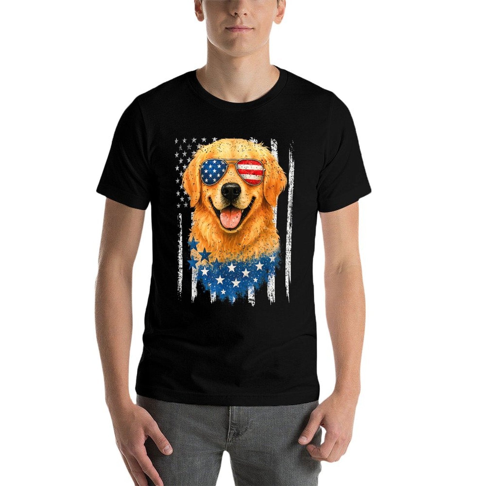 American Golden Retriever USA Retro 4th Of July  Polyester Blend T-Shirt