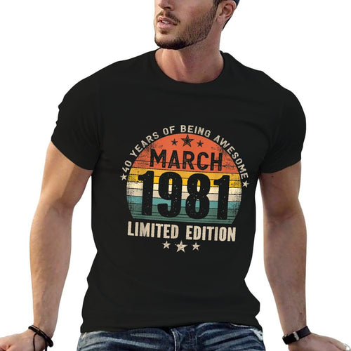 40 Years Old Made in March 1981 Vintage 40th Birthday  Summer-ready Fabric T-Shirt