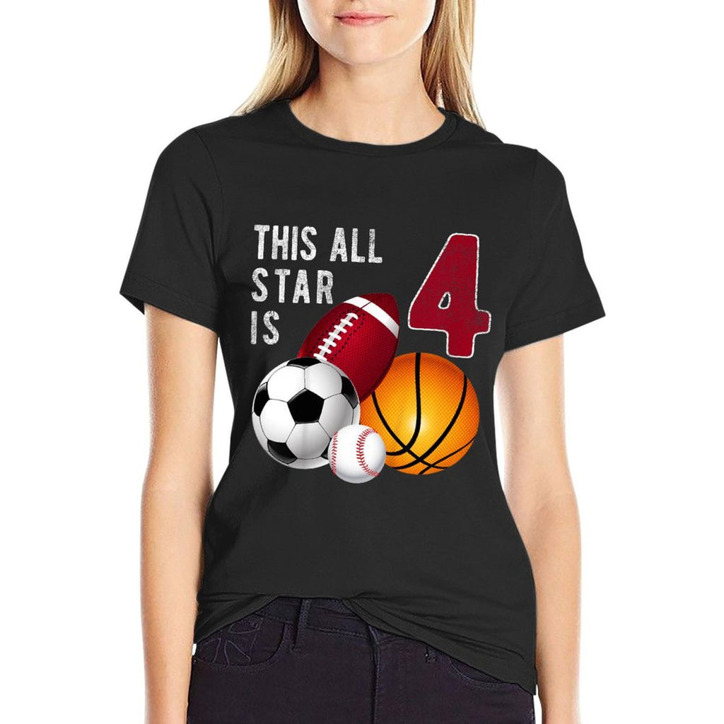 Kids This All Star Is 4 Years Old Gift For Kids Birthday  Rolled Sleeves T-Shirt