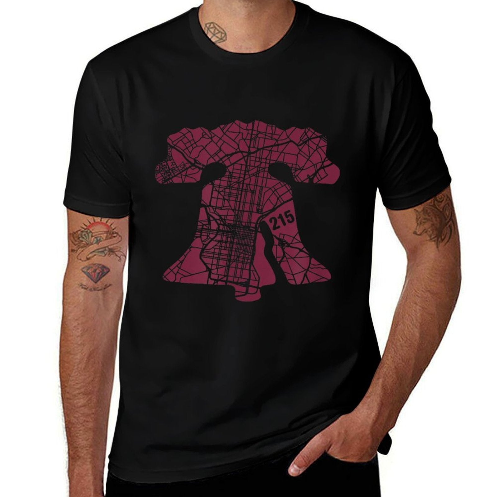 Philadelphia Street Map Liberty Bell Ill 215 Vintage Philly  Summer-ready Fabric T-Shirt