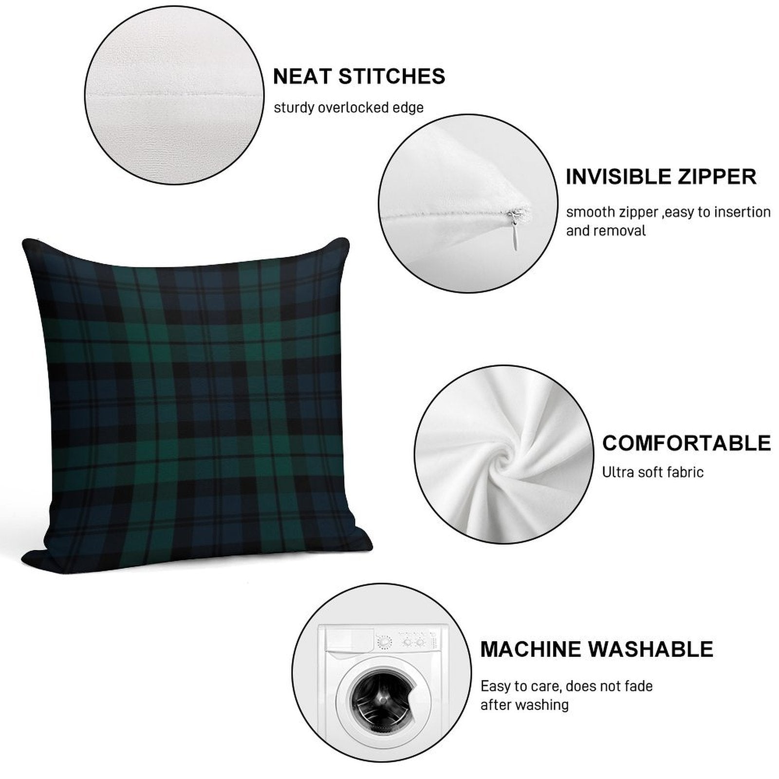 Black Watch Tartan Plaid Pattern Soft Bedroom Essential Throw Pillow