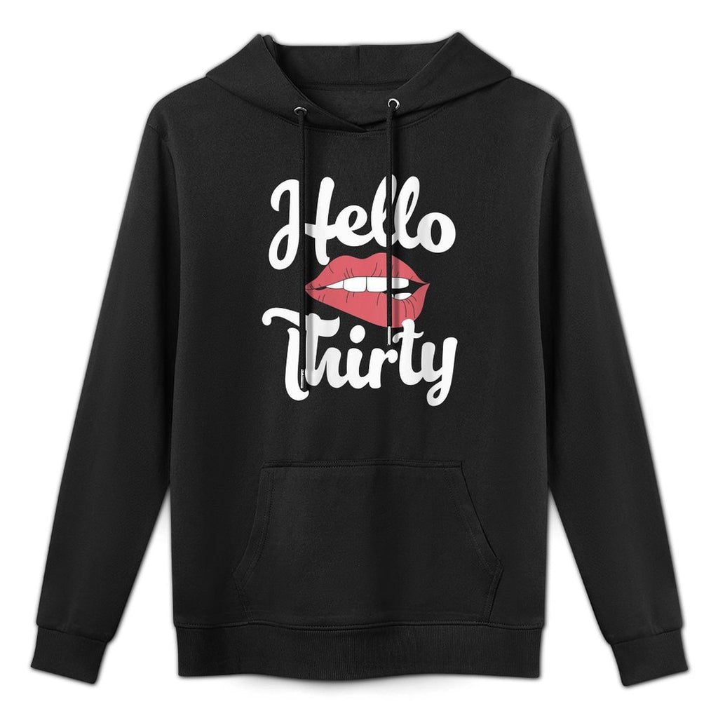 Womens 30th Birthday Shirt Hello 30 with Lips Adjustable Hood Hoodie