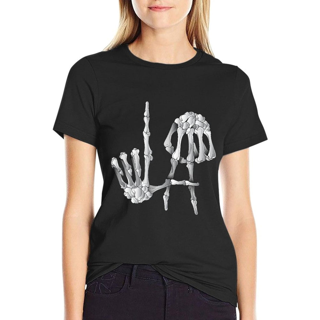 Skeleton Bones Hands LA, Los Angeles USA, Skeleton Fingers  Wrinkle-resistant T-Shirt