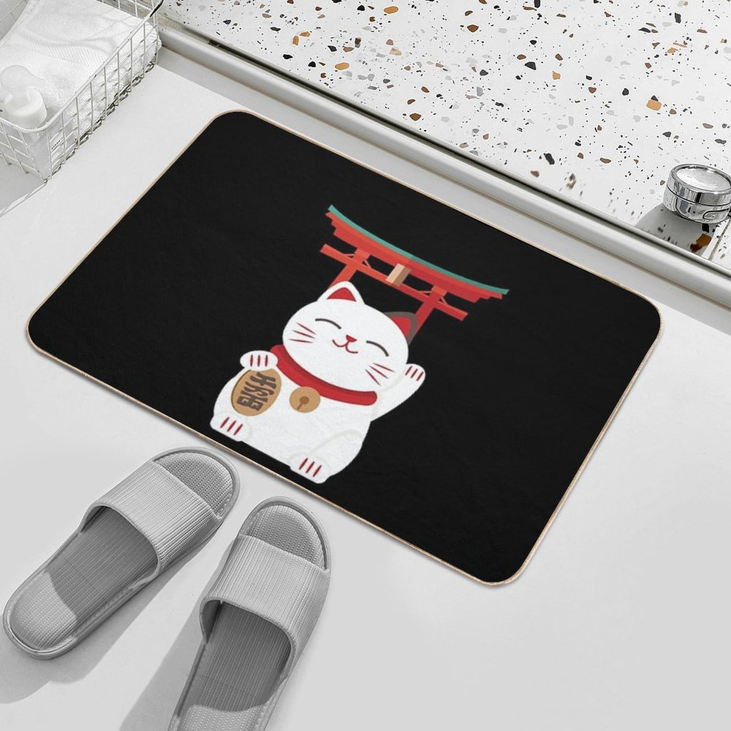 Japanese Blessing Lucky Cat  Pet-Safe Bath Mat
