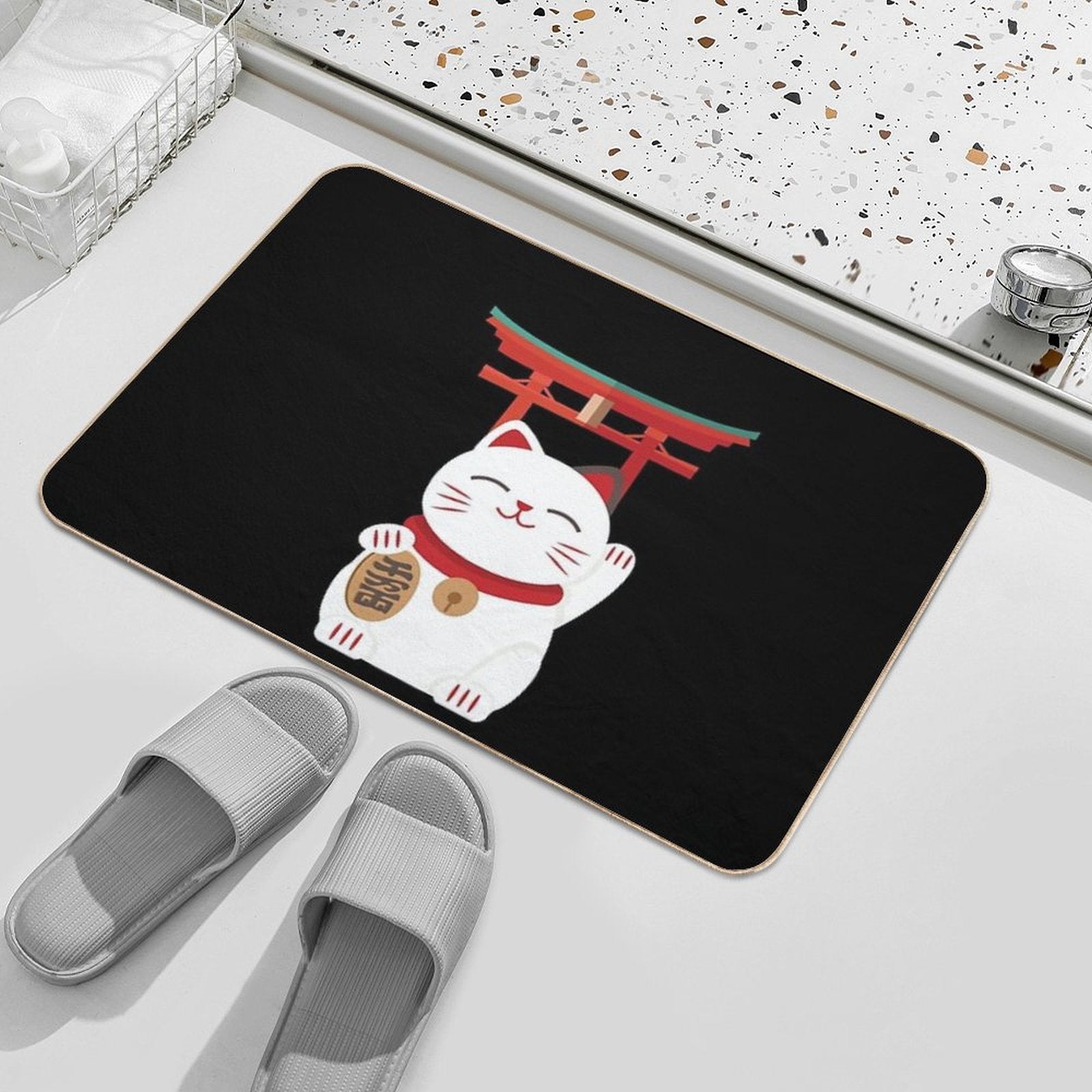 Japanese Blessing Lucky Cat  Pet-Safe Bath Mat