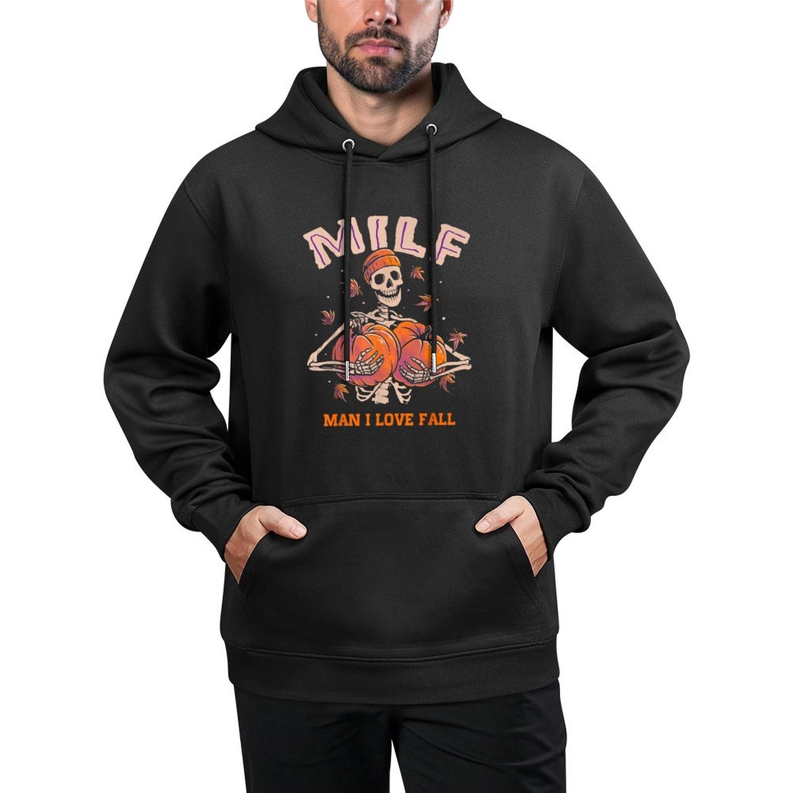 MILF Man I Love Fall Skeleton Pumpkin Thankgiving Funny Pilling-Resistant Hoodie
