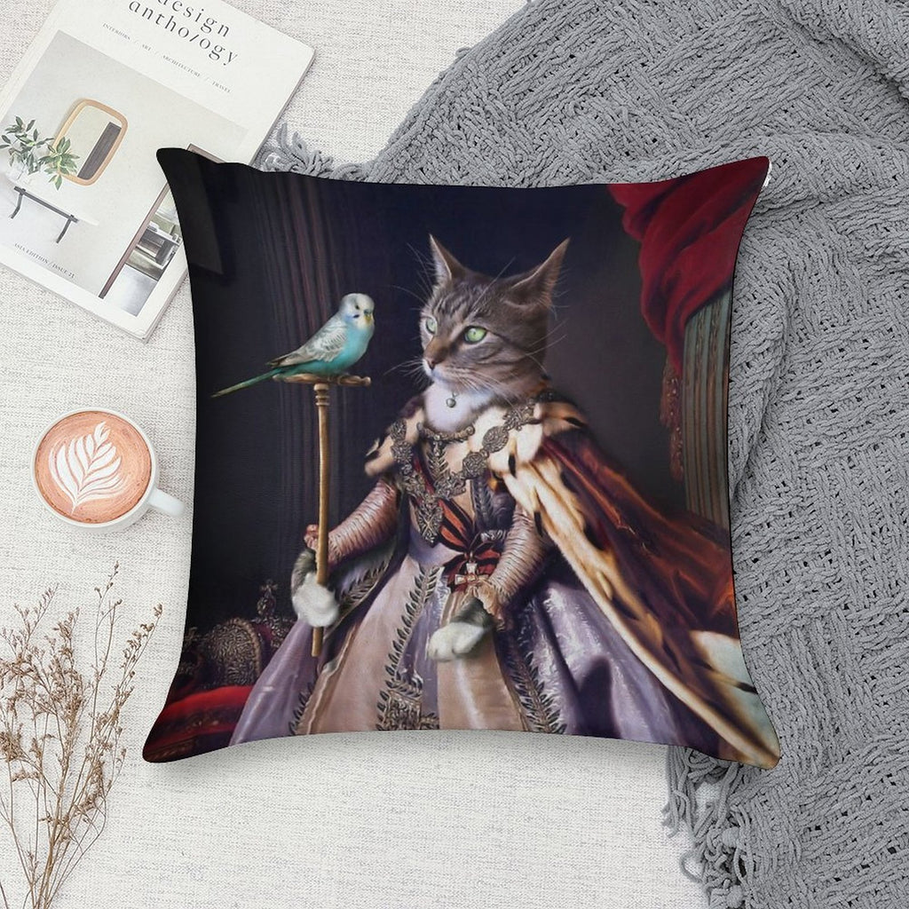 Cat And Budgie Portrait -  Big Cat And Cyril Soft Easy Maintenance Throw Pillow
