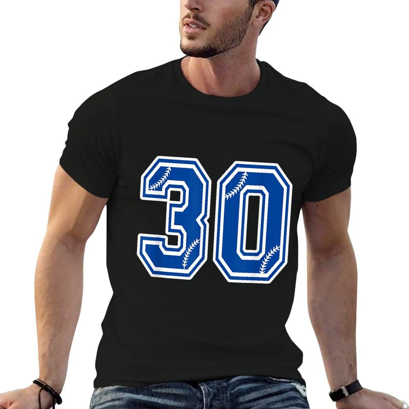 Number 30 Baseball Sports 30th Birthday Blue  Wrinkle-resistant T-Shirt
