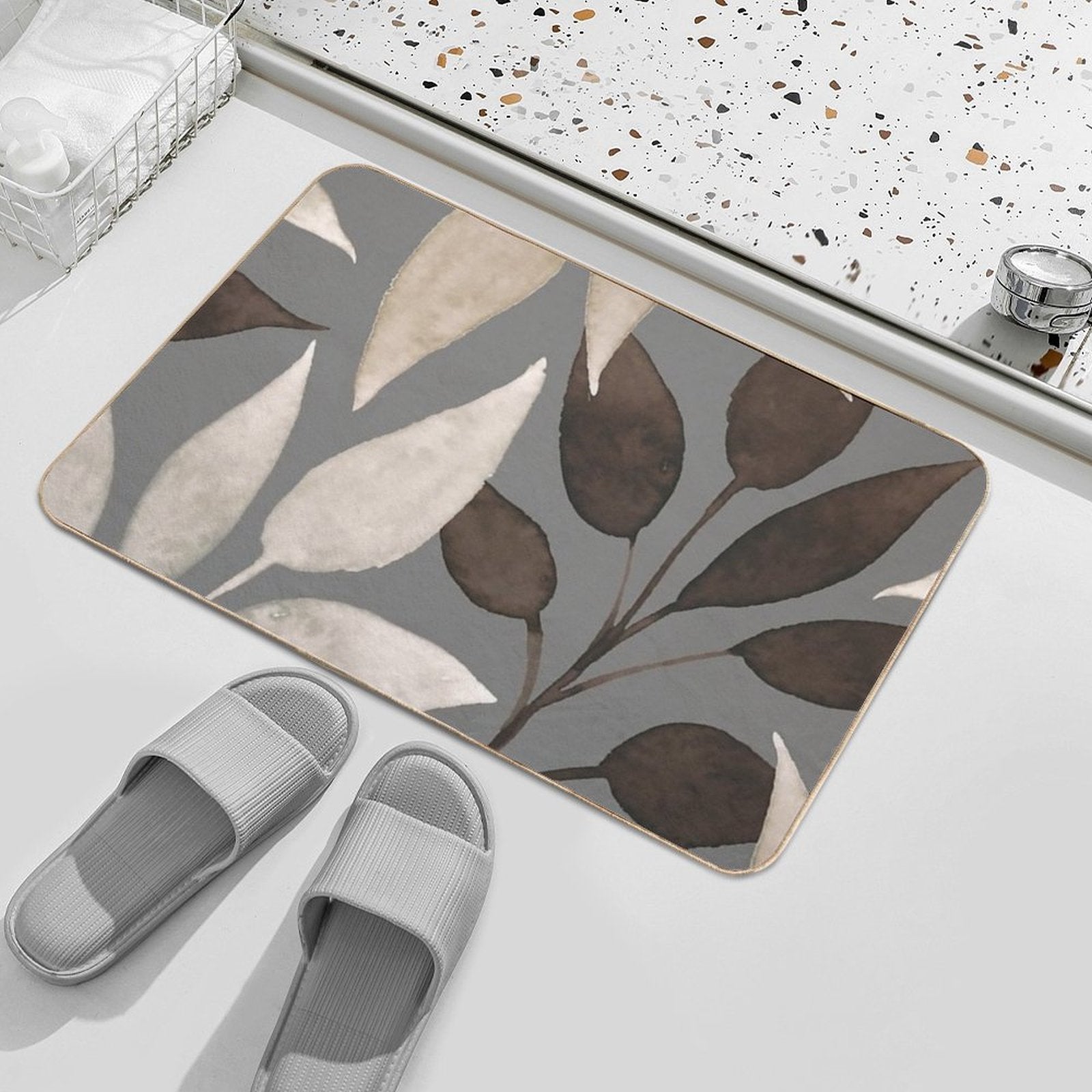 Leaves Design.  Long-Lasting Bath Mat