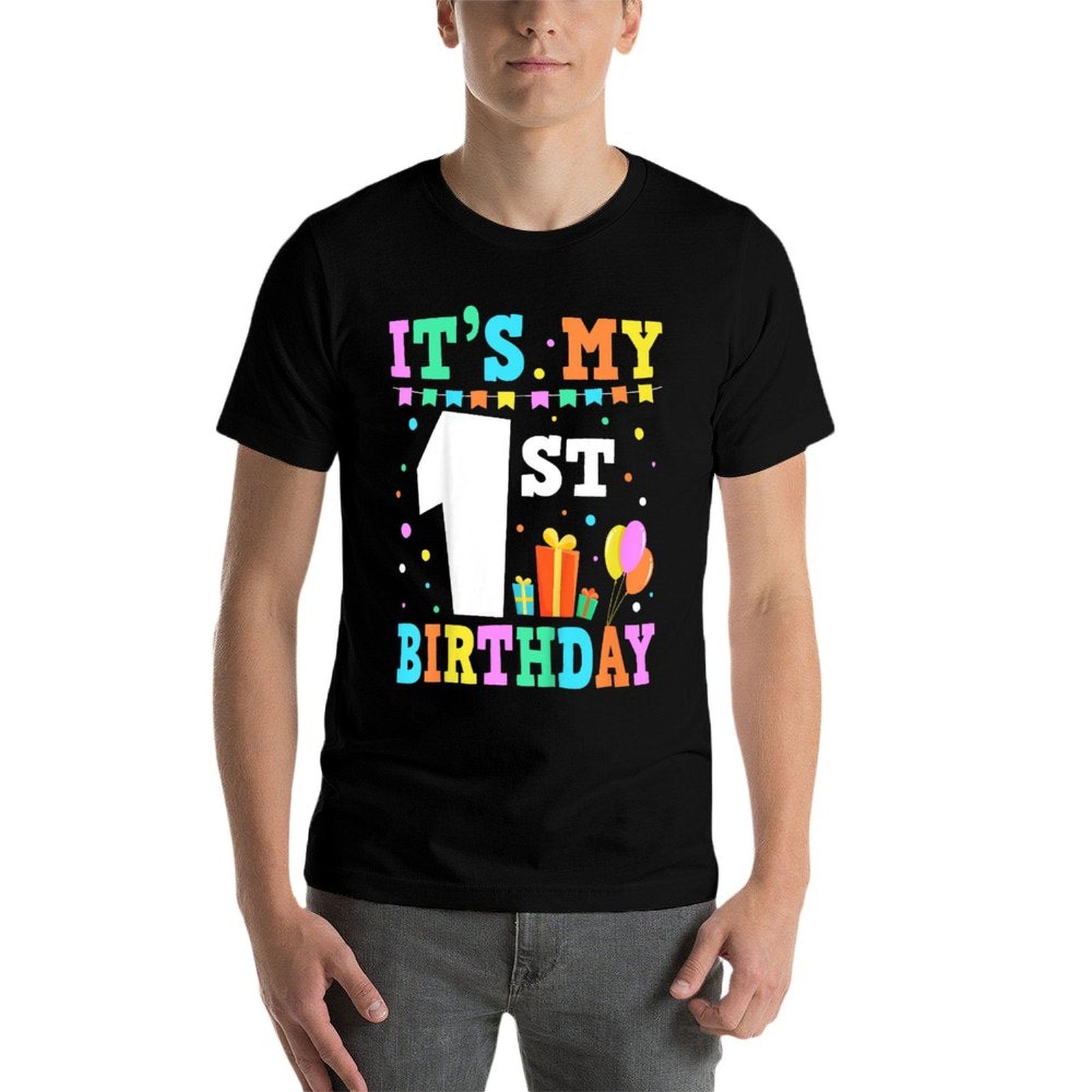 Kids It's My 1st Birthday One 1 Year Happy Birthday Boys & Girl  Ribbed Collar T-Shirt