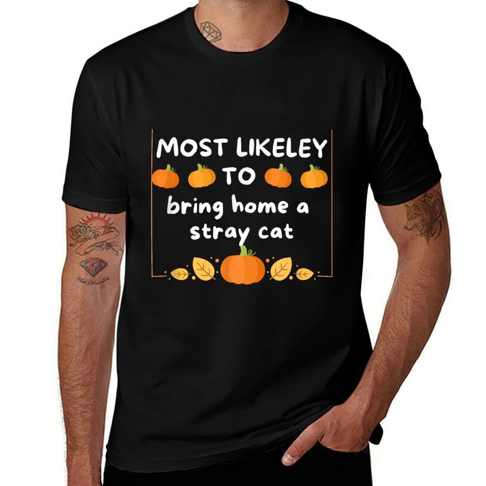 Most Likely To Bring Stray Cat Family Matching Thanksgiving  Trendy Pattern T-Shirt